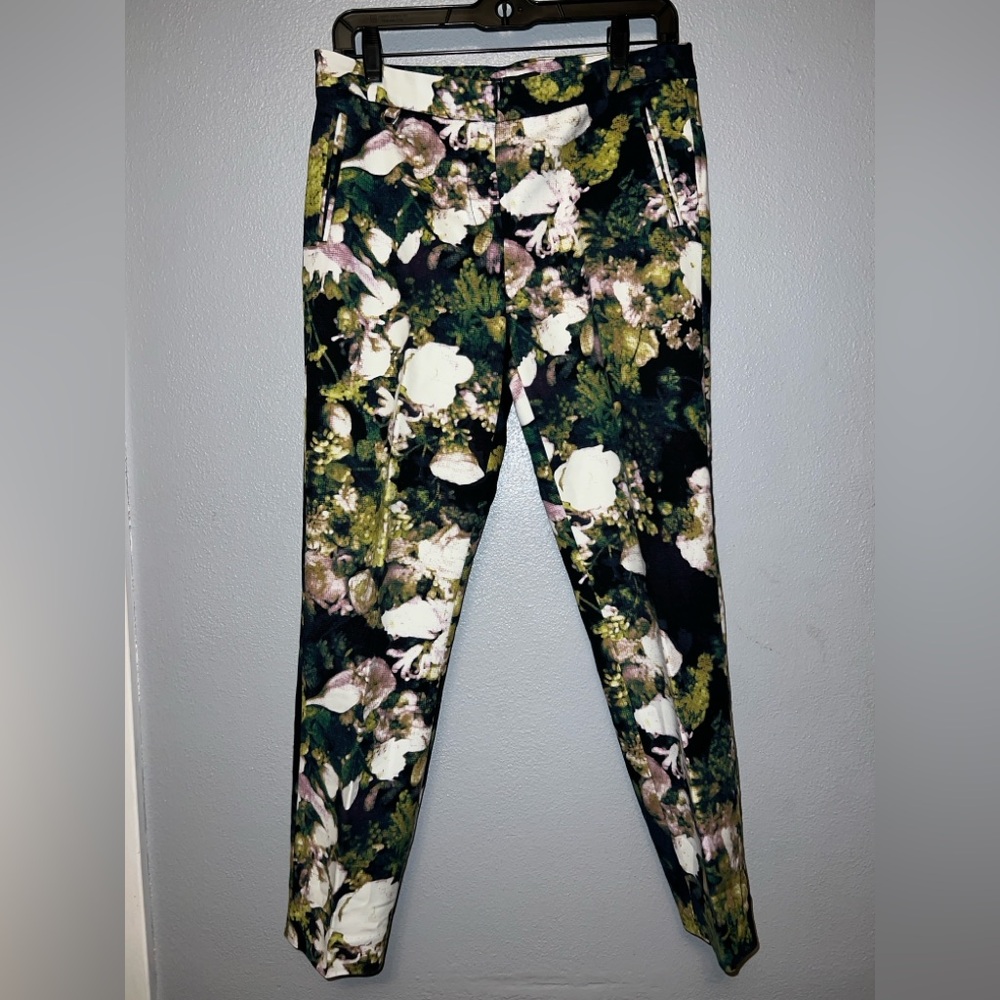 Adrianna Papell Floral Straight Leg Pants - Green and White